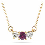 0.25 Ct Diamond & 0.30 Ct Ruby Three Stone Necklace in 18K Yellow Gold