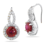 0.87 Cts Diamond & 8.00 Cts Enhanced Ruby Earrings in 14K White Gold