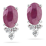 0.10 Cts Diamond & 1.42 Cts Ruby Earrings in 18K White Gold