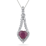 0.72 Cts Diamond & 2.25 Cts Ruby Heart Pendant in 18K White Gold