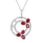 0.60 Cts Diamond & 1.30 Cts Ruby Circle Pendant in 18K White Gold