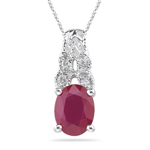 0.05 Ct Diamond & 1.44 Cts Ruby Pendant in 14K White Gold