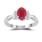 1/10 Ct Diamond & AA Ruby Ring in 18K White Gold