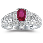 0.44 Cts Diamond & 0.86 Cts Ruby Ring in 14K White Gold