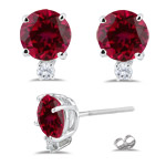 0.06 Cts Diamond & 1.18 Cts Ruby Earrings in 18K White Gold