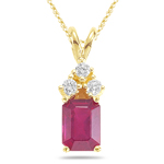 0.09 Cts Diamond & 1.38 Cts Ruby Pendant in 14K Yellow Gold