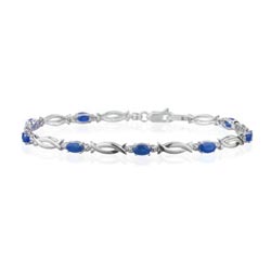 0.01 Ct Diamond & 2.80 Cts Natural Blue Sapphire Bracelet in 14KW Gold