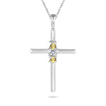 0.12 Ct Diamond & Yellow Sapphire Three-stone Cross Pendant in 14KW Gold
