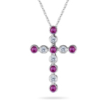 0.45 Cts Diamond & Pink Sapphire Bubble Cross Pendant - 14K White Gold