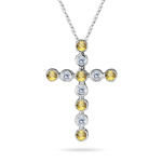 0.45 Ct Diamond & Yellow Sapphire Bubble Cross Pendant -14K White Gold