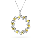 1/3 Ct Diamond & Yellow Sapphire Circle Pendant in 14K White Gold