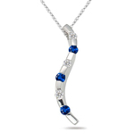 Diamond & Blue Sapphire Wave Pendant in 14K White Gold