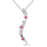 Diamond & Pink Sapphire Wave Pendant in 14K White Gold