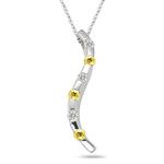 Diamond & Yellow Sapphire Wave Pendant in 14K White Gold