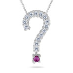 1/5 Ct Diamond & Pink Sapphire Question Mark Pendant in 14K White Gold