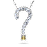 1/5 Ct Diamond & Yellow Sapphire Question Pendant in 14K White Gold