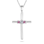 0.12 Ct Diamond & Pink Sapphire Three-stone Cross Pendant in 14KW Gold