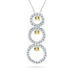 1.15 Cts Diamond & Yellow Sapphire Trio-Circle Pendant- 14K White Gold