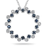 0.20 Cts Diamond & 1.04 Cts Sapphire Circle Pendant in 14K White Gold