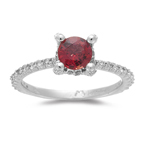 0.48 Cts Diamond & 0.98 Cts Red Sapphire Ring in 14K White Gold