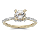 0.48 Cts Diamond & 0.93 Cts of 6 mm AAA Round White Sapphire Ring in 14K Yellow Gold