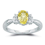 1/10 Ct Diamond & Yellow Sapphire Ring in 18K White Gold