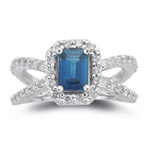 0.63 Cts Diamond & 1.50 Cts AA Blue Sapphire Ring in 14K White Gold