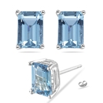 6x4 mm Emerald Cut Swiss Blue Topaz Stud Earrings in Platinum