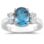 1.82 Cts White Sapphire & 6.24 Cts Swiss Blue Topaz Ring in 18K White Gold