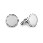 Striped Border Round Men's Cufflinks in Sterling Silver