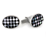 Sterling Silver Onyx & Mother of Pearl Checkered Cuff Links