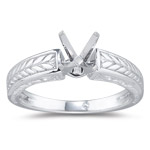 Solitaire Engraved Ring Setting in 18K White Gold