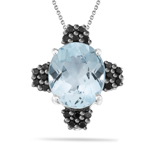 0.51 Cts Black Diamond & 7.00 Cts Sky Blue Topaz Pendant in Silver