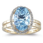 0.15 Ct Diamond & Sky Blue Topaz Ring in 14K Yellow Gold