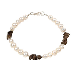 Cultured Pearl & Smokey Quartz Bracelet in Silver