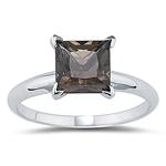 1.50 Cts of 7 mm AA Princess Smokey Quartz Solitaire Ring in 14K White Gold