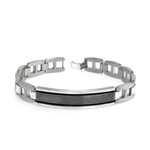 Diamond-Cut Lines Black Steel Edges Men's Bracelet in Stainless Steel