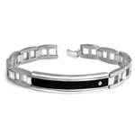 Diamond Accented Black Titanium Men's Bracelet in Stainless Steel
