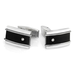 0.02 Cts Diamond Men's Cufflinks in Black Titanium &Stainless Steel