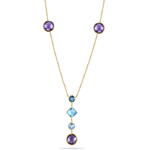 2.42 Ct Swiss Blue Topaz & 4.74 Ct Amethyst Necklace - 14K Yellow Gold