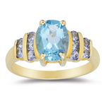 2.35 Cts Swiss Blue Topaz & 0.30 Cts Tanzanite Ring in 14K Yellow Gold