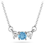 4 mm Swiss Blue Topaz & 1/4 Cts Diamond Pendant in 18K White Gold
