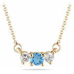 4 mm Swiss Blue Topaz & 1/4 Cts Diamond Pendant in 18K Yellow Gold