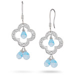3.00-4.00 Cts Clover Shaped Swiss Blue Topaz Dangle Earrings in Sterling Silver 