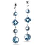 8.74 Cts Swiss Blue Topaz Drop Earrings in 14K White Gold