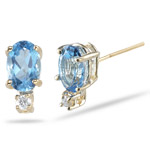 0.02 Ct Diamond & 6x4 Oval Swiss Blue Topaz Stud Earrings in 14KY Gold