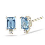 0.02 Ct Diamond & 6x4 Emerald Swiss Blue Topaz Stud Earrings-14KY Gold