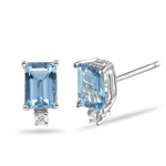 0.02 Ct Diamond & Swiss Blue Topaz (6x4 Emerald Cut) Stud Earrings in 14K White 