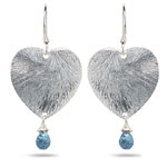 2.00 Cts Swiss Blue Topaz Heart Earrings in Sterling Silver