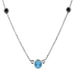0.70 Cts Black Diamond & Swiss Blue Topaz Necklace in 18K White Gold